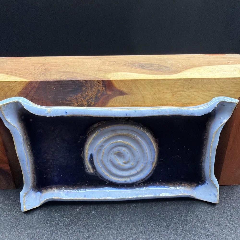 VTG Handmade Studio Pottery Trinket/Soap Dish Crackled Glass Paloma Pottery